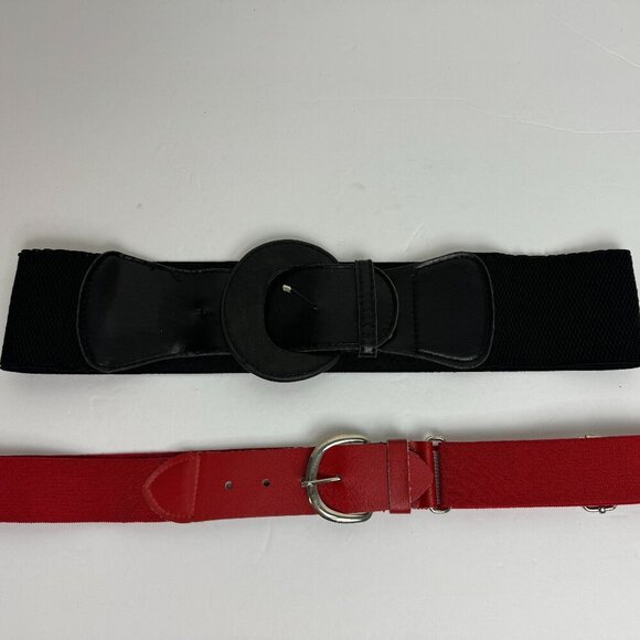 Accessories - Vintage Elastic Stretch Belt Set of 2 Black and Red